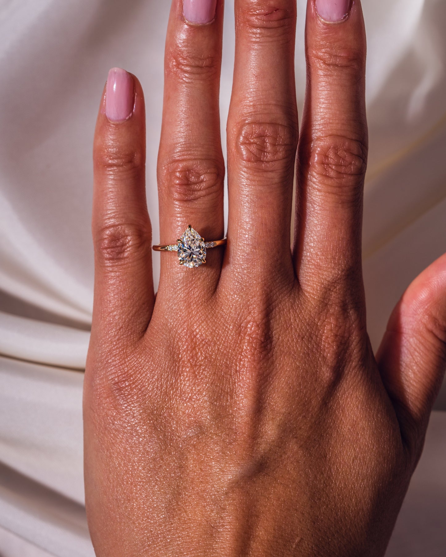 1.93 CT Pear Cut Solitaire Moissanite Engagement Ring With Hidden Halo Setting