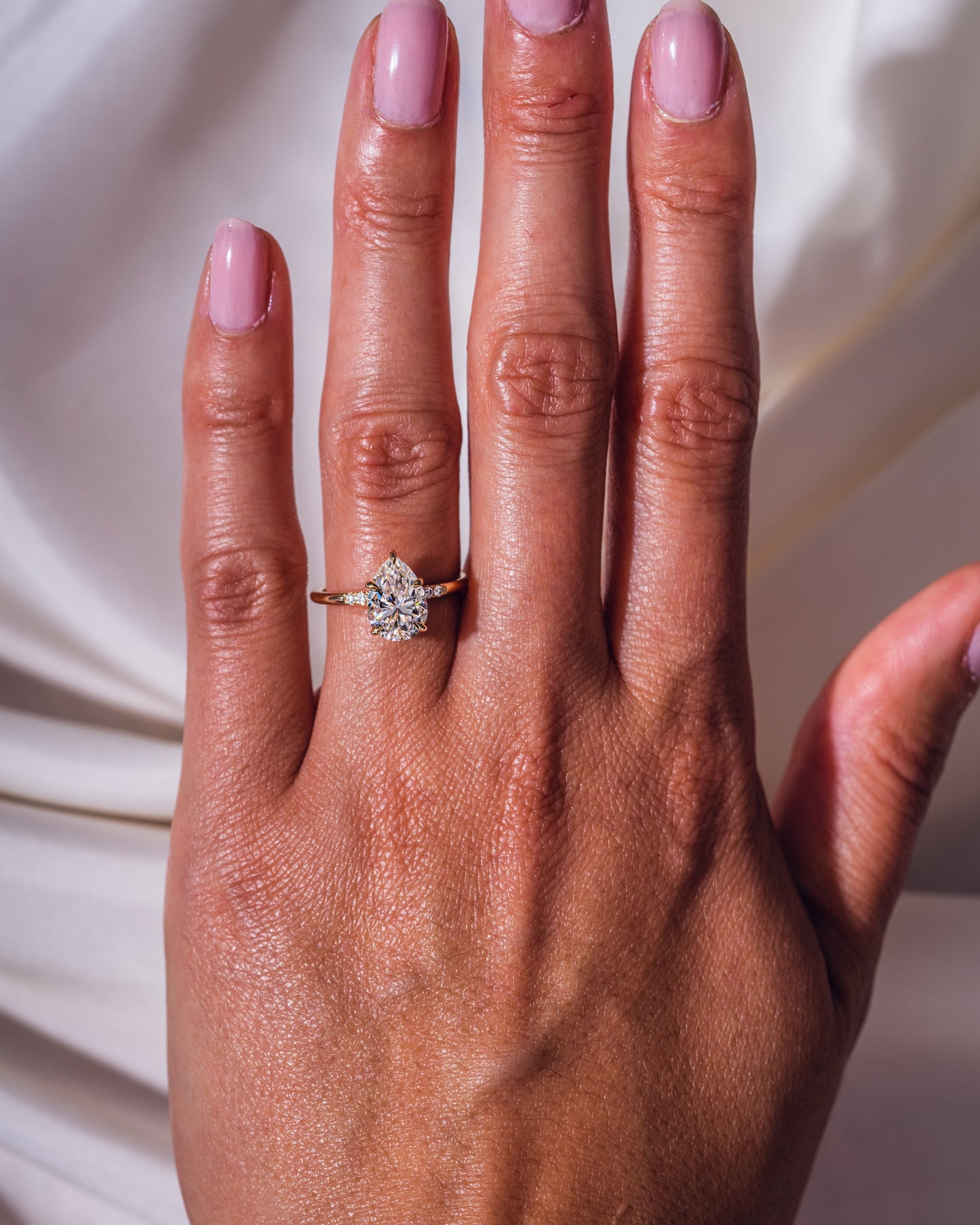 1.93 CT Pear Cut Solitaire Moissanite Engagement Ring With Hidden Halo Setting