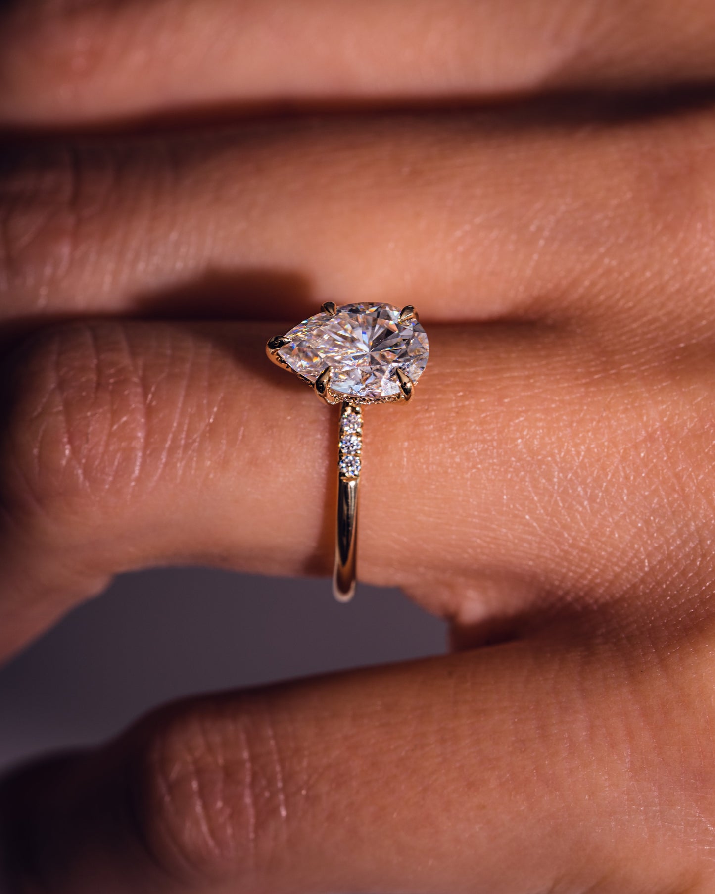 1.93 CT Pear Cut Solitaire Moissanite Engagement Ring With Hidden Halo Setting