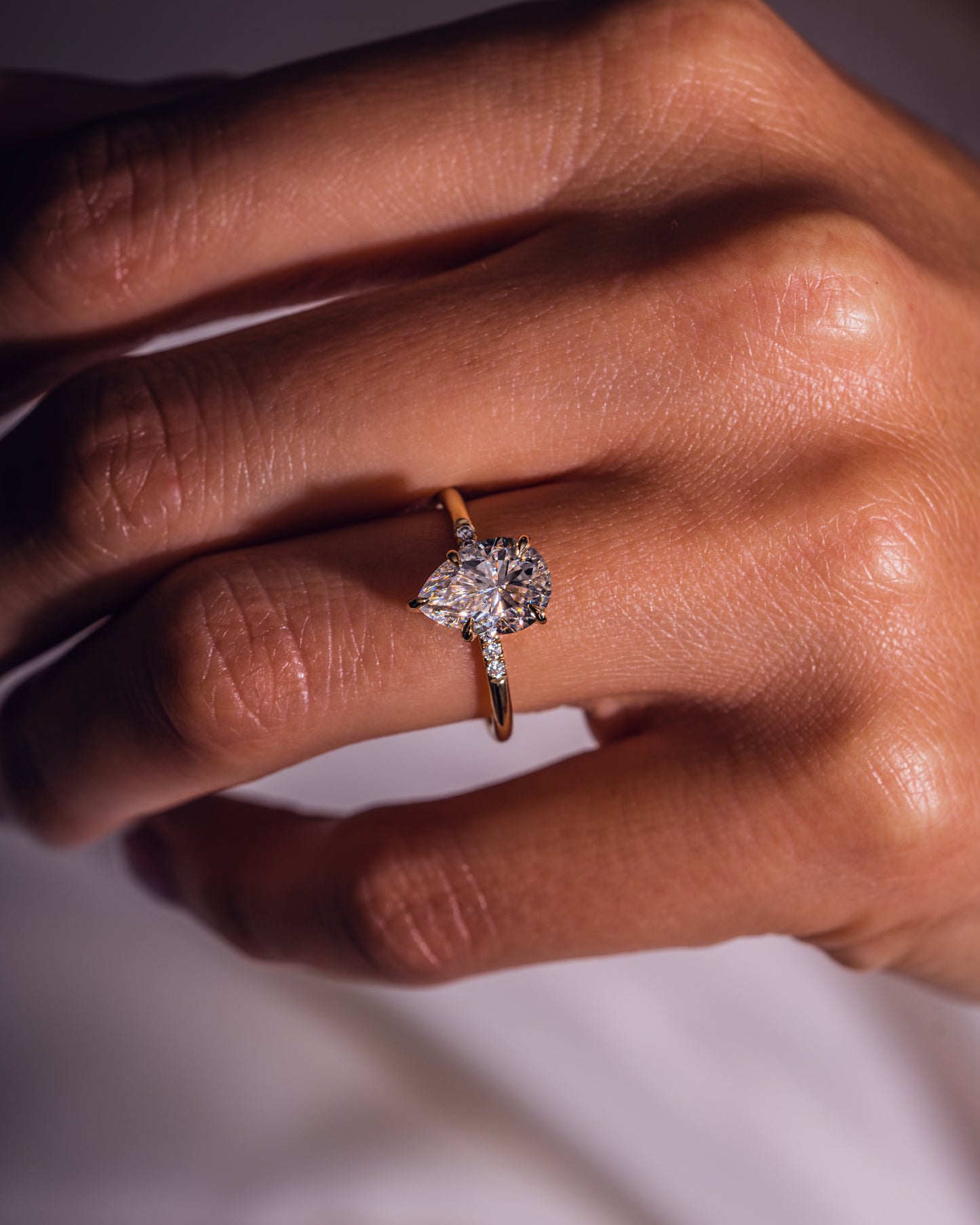 1.93 CT Pear Cut Solitaire Moissanite Engagement Ring With Hidden Halo Setting