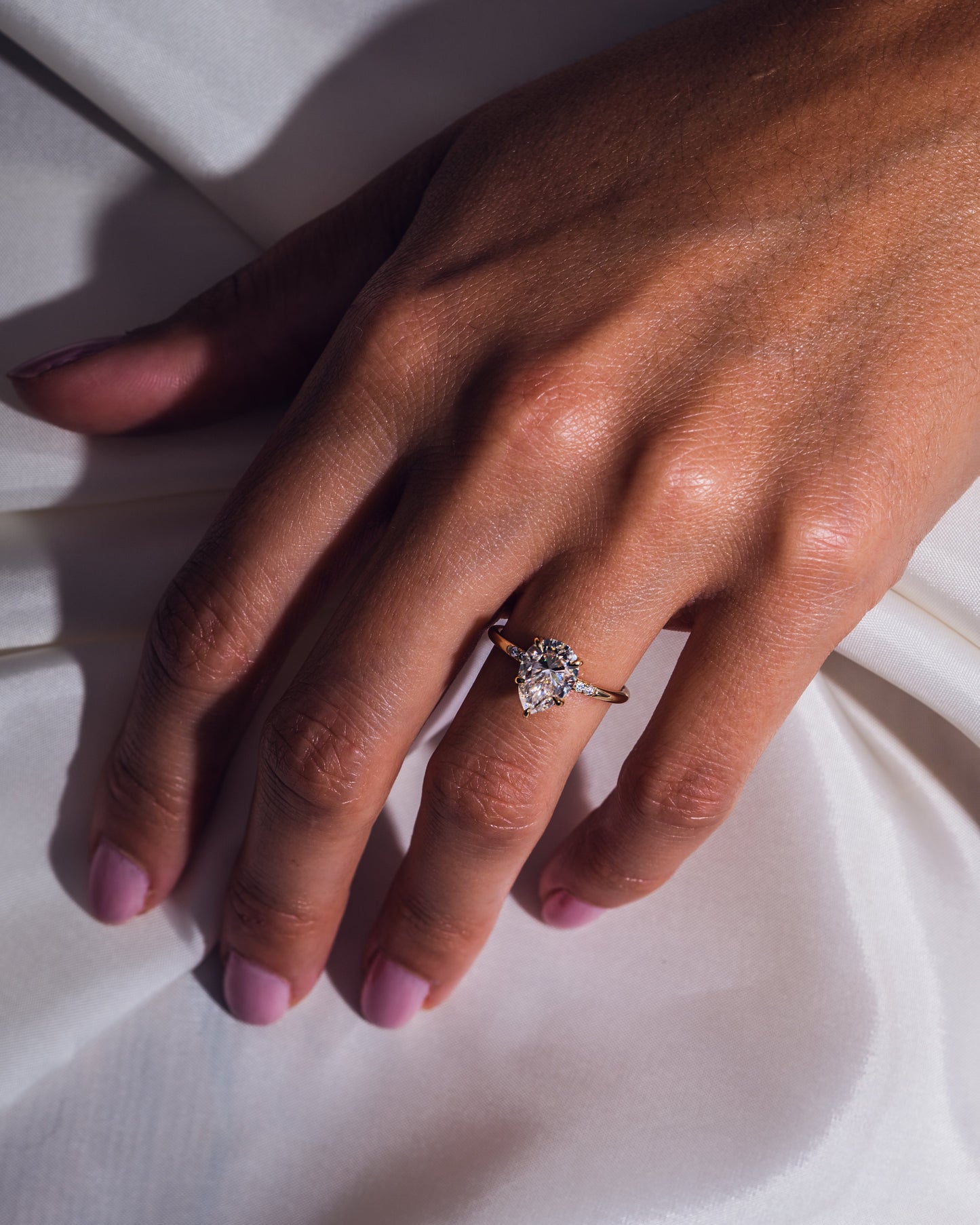 1.93 CT Pear Cut Solitaire Moissanite Engagement Ring With Hidden Halo Setting