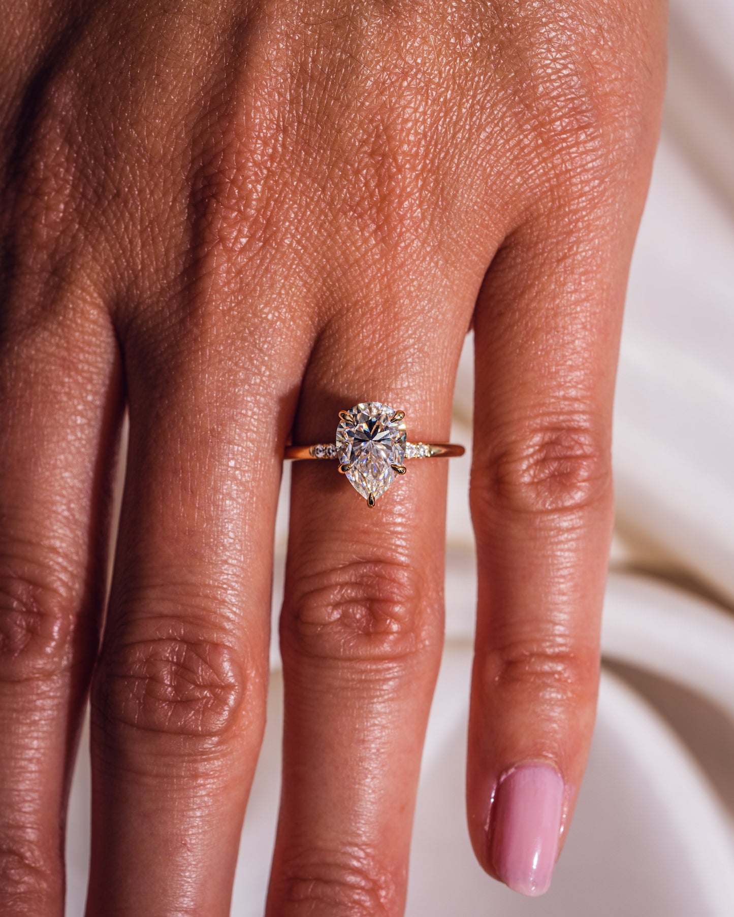 1.93 CT Pear Cut Solitaire Moissanite Engagement Ring With Hidden Halo Setting