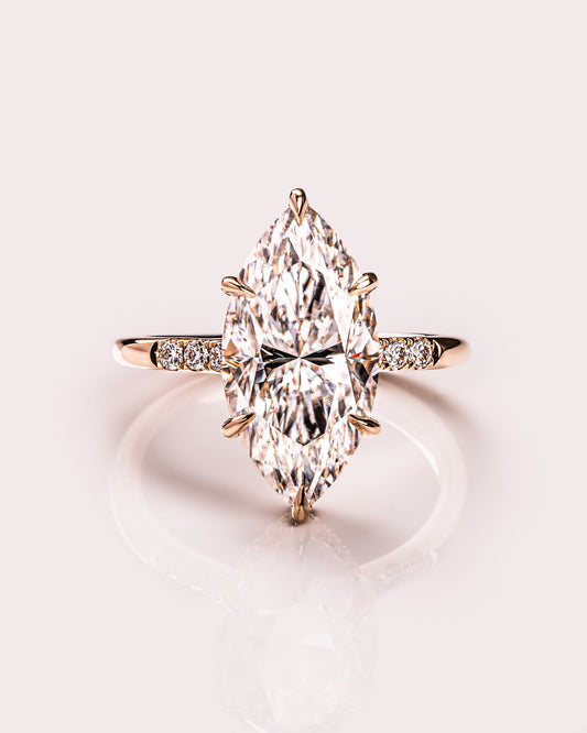 2.48 CT Marquise Cut Solitaire Moissanite Engagement Ring With Hidden Halo Setting