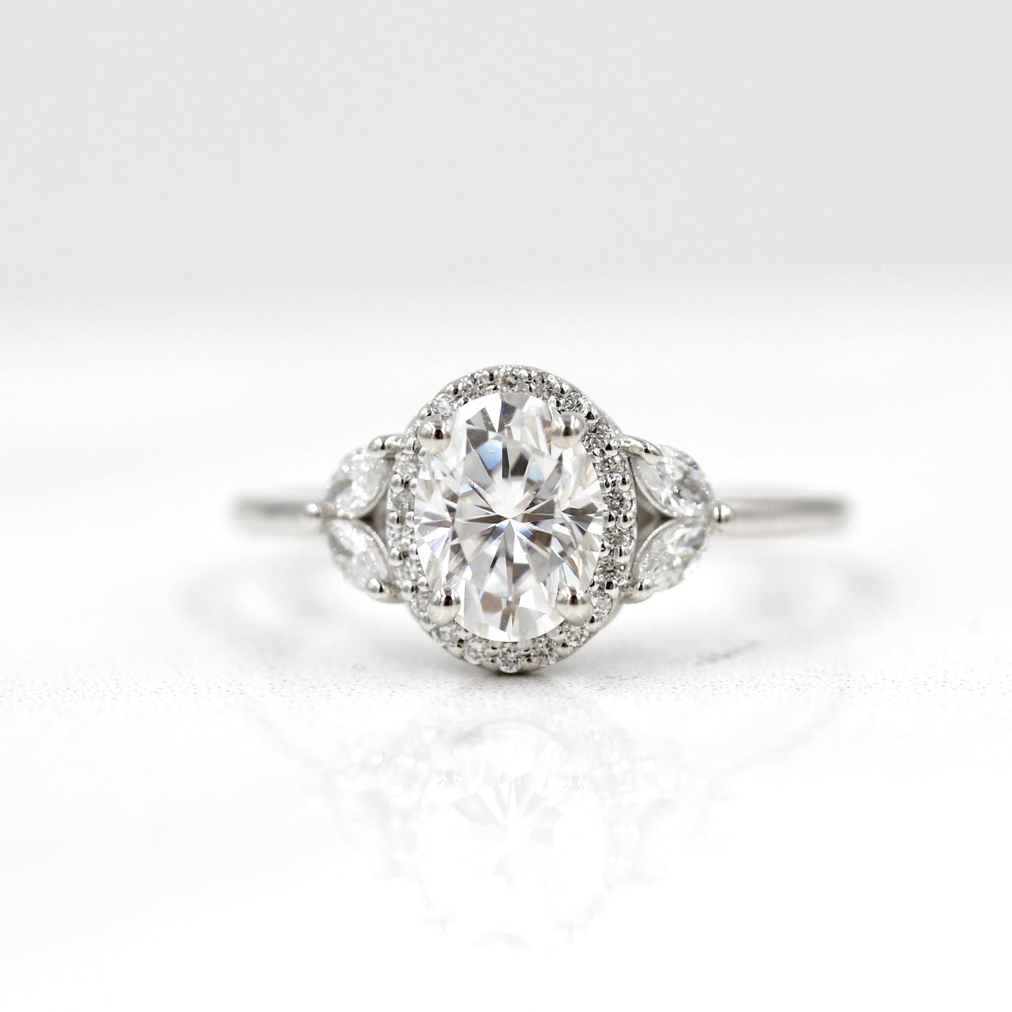 1.33 CT Oval Cut Halo Moissanite Engagement Ring