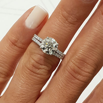 1.25 CT Round Hidden Halo CVD F/VS Diamond Bridal Ring Set 2