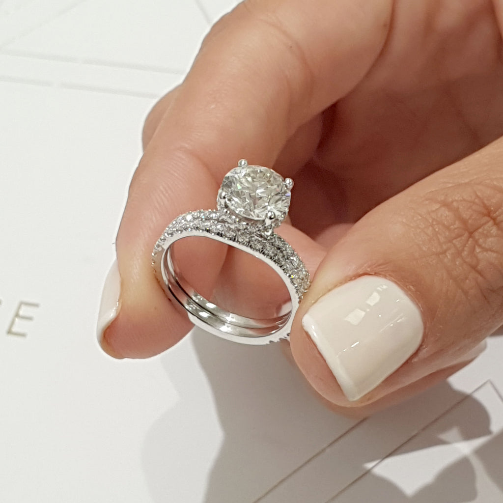 1.25 CT Round Hidden Halo CVD F/VS Diamond Bridal Ring Set 4
