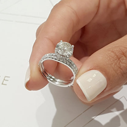 1.25 CT Round Hidden Halo CVD F/VS Diamond Bridal Ring Set 4