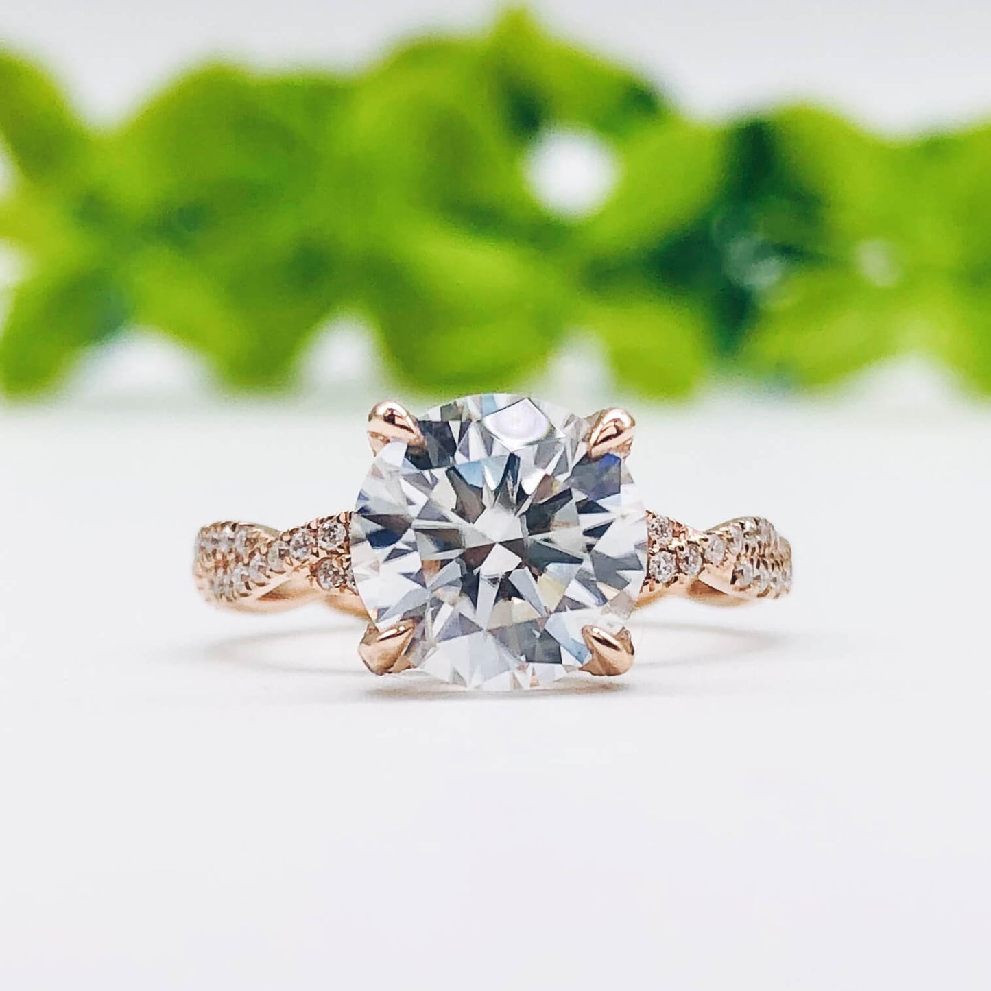 4.11 CT Round Cut Twisted Pave Moissanite Engagement Ring