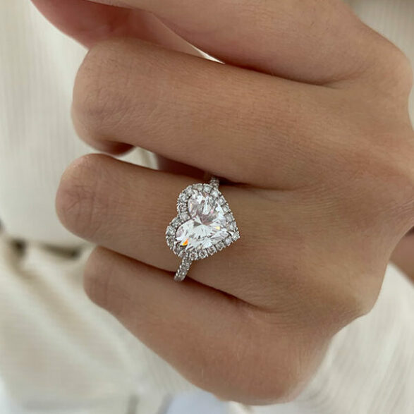 2.0 CT Heart Cut Halo Style Moissanite Engagement Ring