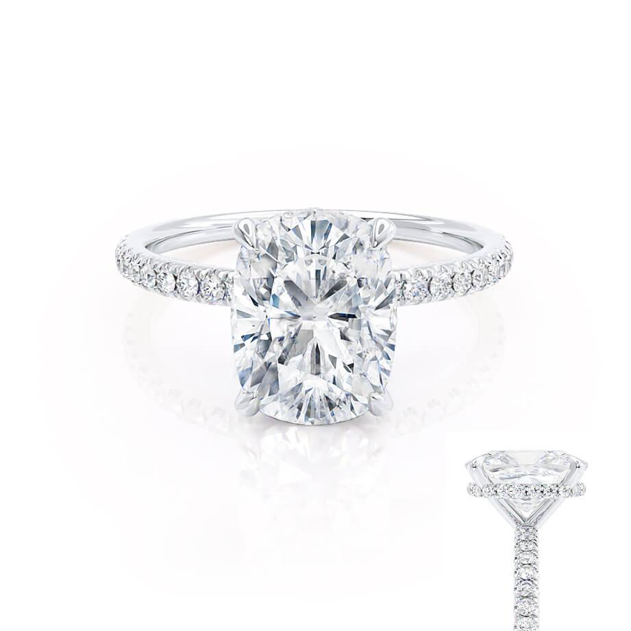 2.30 CT Elongated Cushion Shaped Moissanite Hidden Halo Engagement Ring