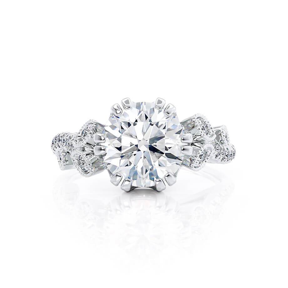 1.50 CT Round Shaped Moissanite Cluster Style Engagement Ring