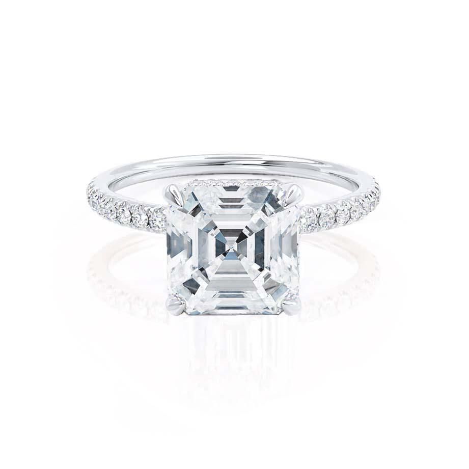 1.30 CT Asscher Shaped Moissanite Hidden Halo Style Engagement Ring