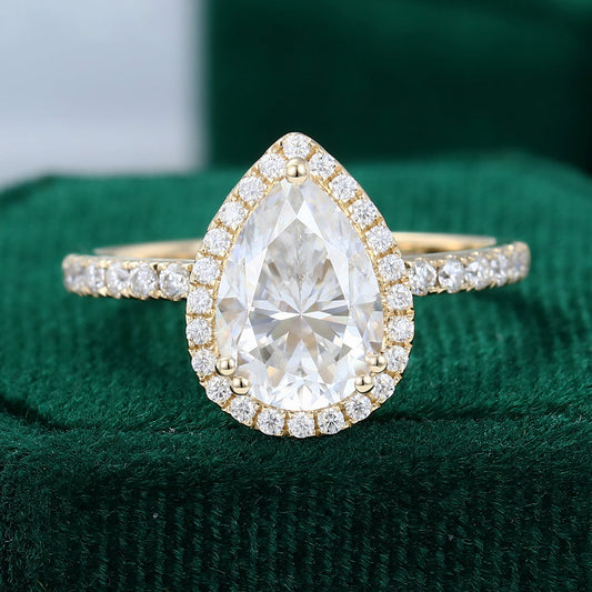 1.93 CT Pear Shaped Moissanite Halo Engagement Ring