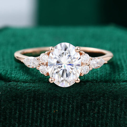 1.91 CT Oval Shaped Moissanite Cluster Engagement Ring