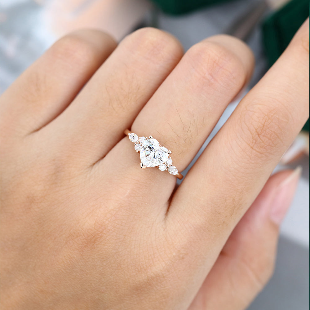 0.86 CT Heart Shaped Moissanite Cluster Engagement Ring