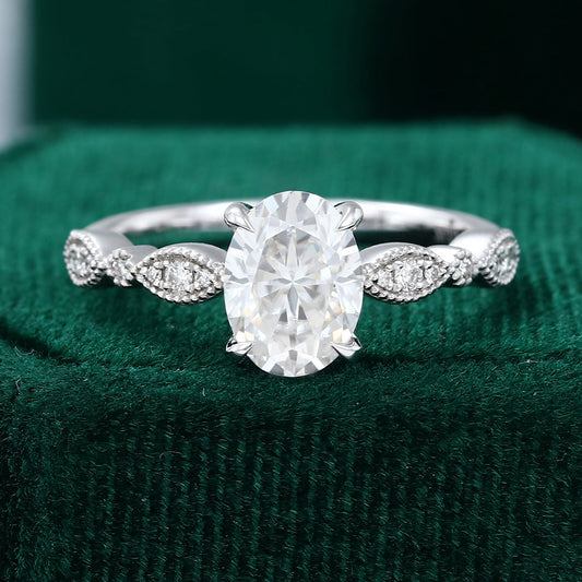 1.33 CT Oval Shaped Moissanite Pave Setting Engagement Ring