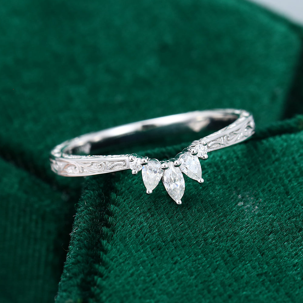 0.19 CT Round, Marquise & Pear Moissanite Curved Wedding Band