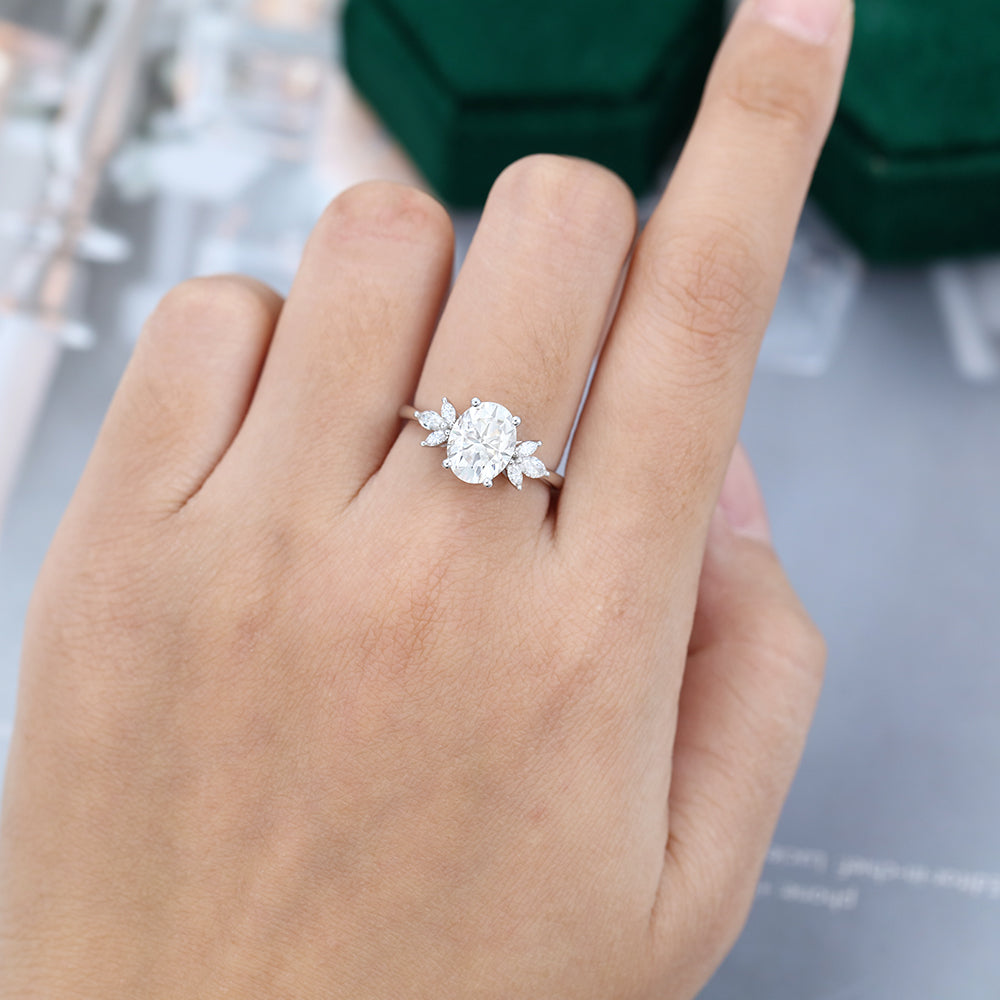 2.72 CT Oval Shaped Moissanite Cluster Engagement Ring