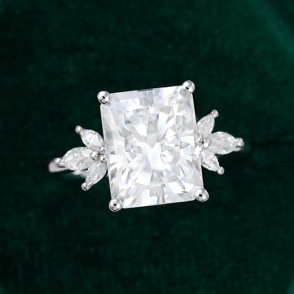 3.0 CT Radiant Shaped Moissanite Cluster Engagement Ring