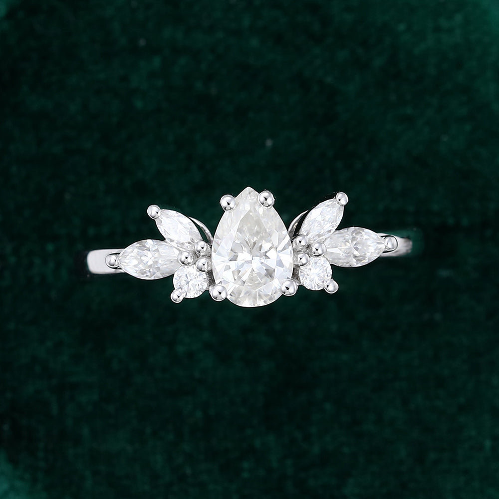 0.50 CT Pear Shaped Moissanite Cluster Engagement Ring