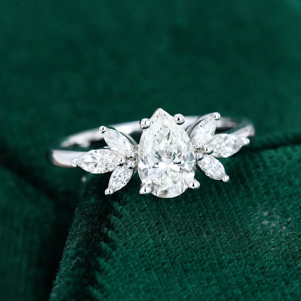 0.85 CT Pear Shaped Moissanite Cluster Engagement Ring