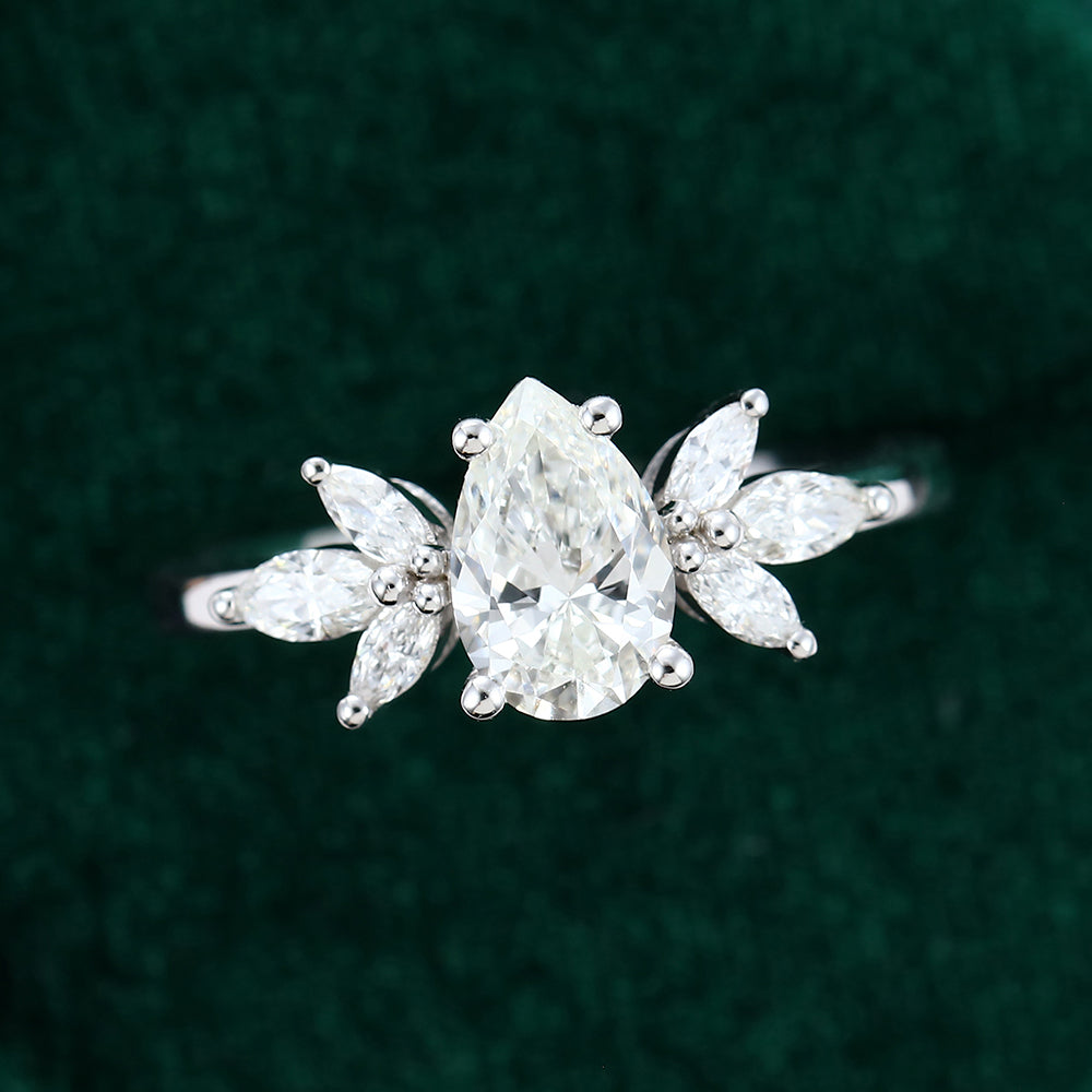 0.85 CT Pear Shaped Moissanite Cluster Engagement Ring