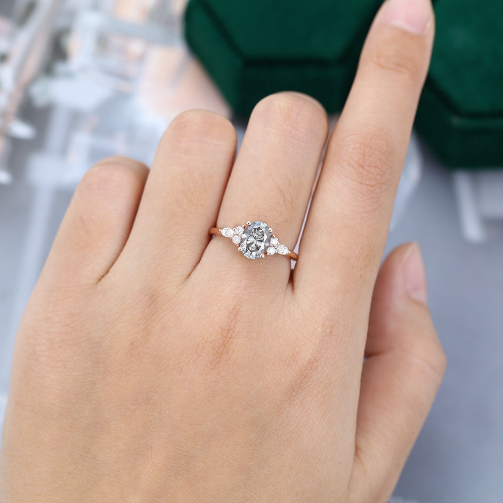 1.33 CT Oval Shaped Moissanite Cluster Engagement Ring