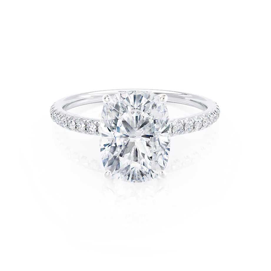 1.75 CT Elongated Cushion Shaped Moissanite Solitaire Pave Engagement Ring