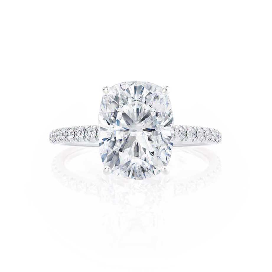 1.75 CT Elongated Cushion Shaped Moissanite Solitaire Pave Engagement Ring