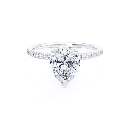 0.94 CT Pear Shaped Moissanite Solitaire Pave Style Engagement Ring