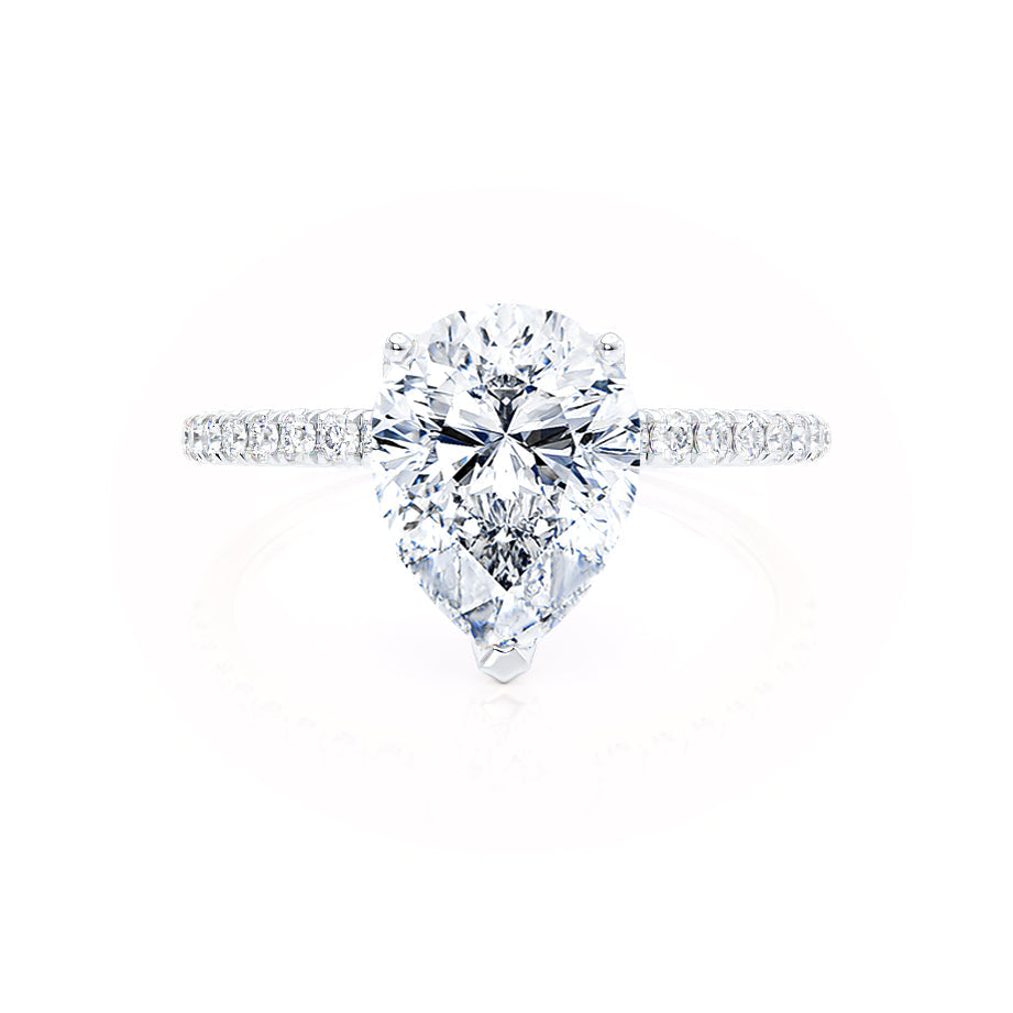 0.94 CT Pear Shaped Moissanite Solitaire Pave Style Engagement Ring