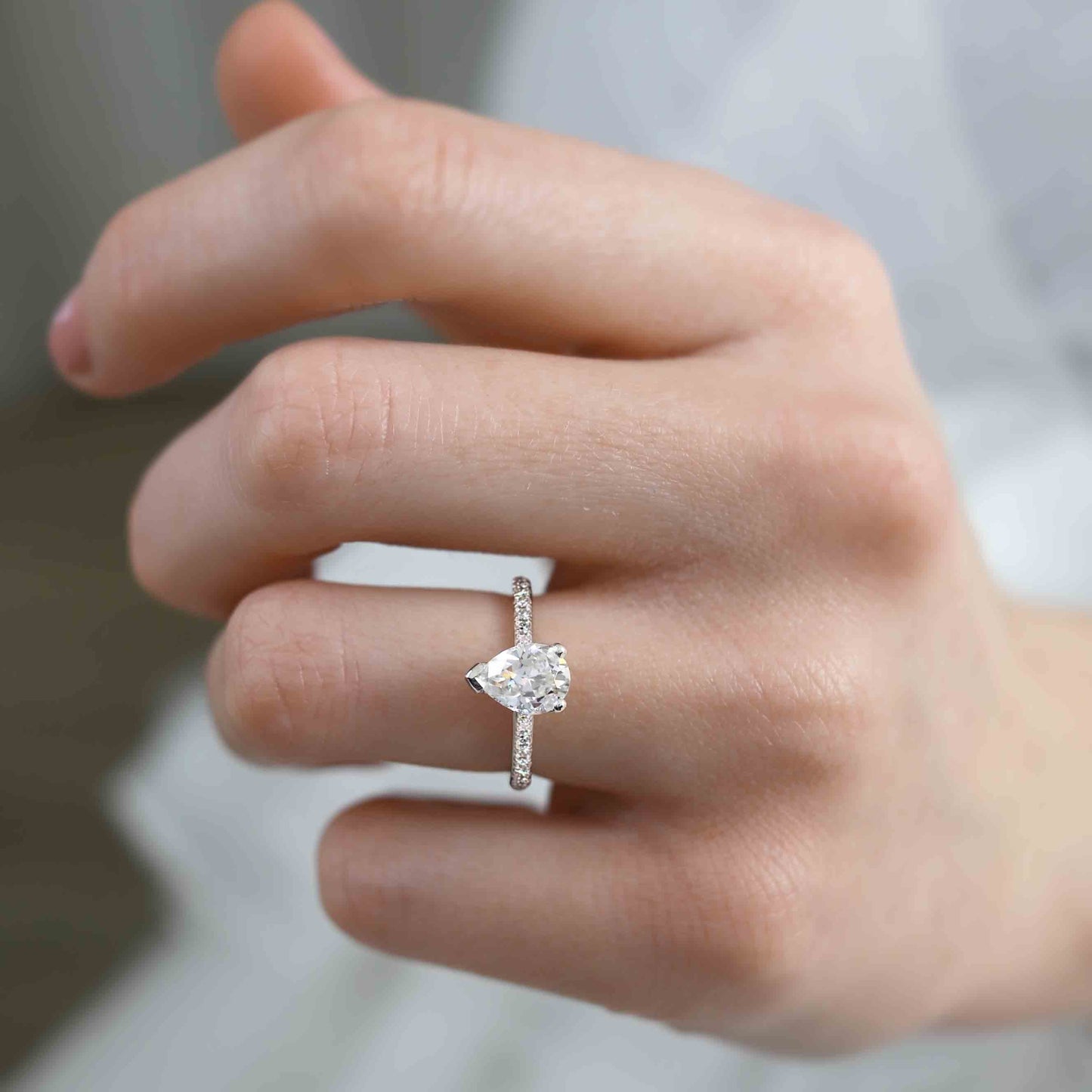 2.10 CT Pear Shaped Moissanite Solitaire Engagement Ring