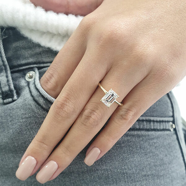 2.0 CT Emerald Cut Solitaire Style Moissanite Engagement Ring