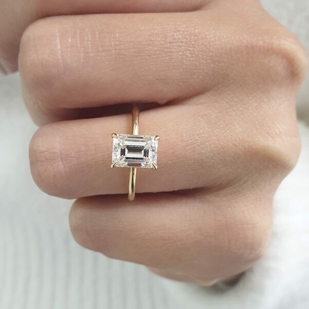 2.0 CT Emerald Cut Solitaire Style Moissanite Engagement Ring