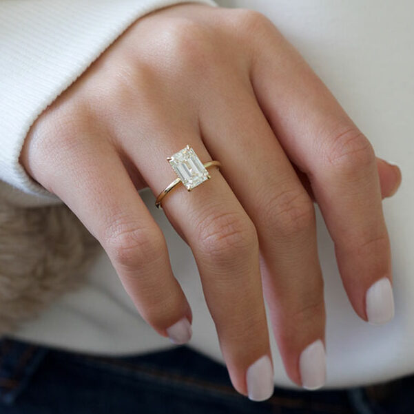 2.0 CT Emerald Cut Solitaire Style Moissanite Engagement Ring