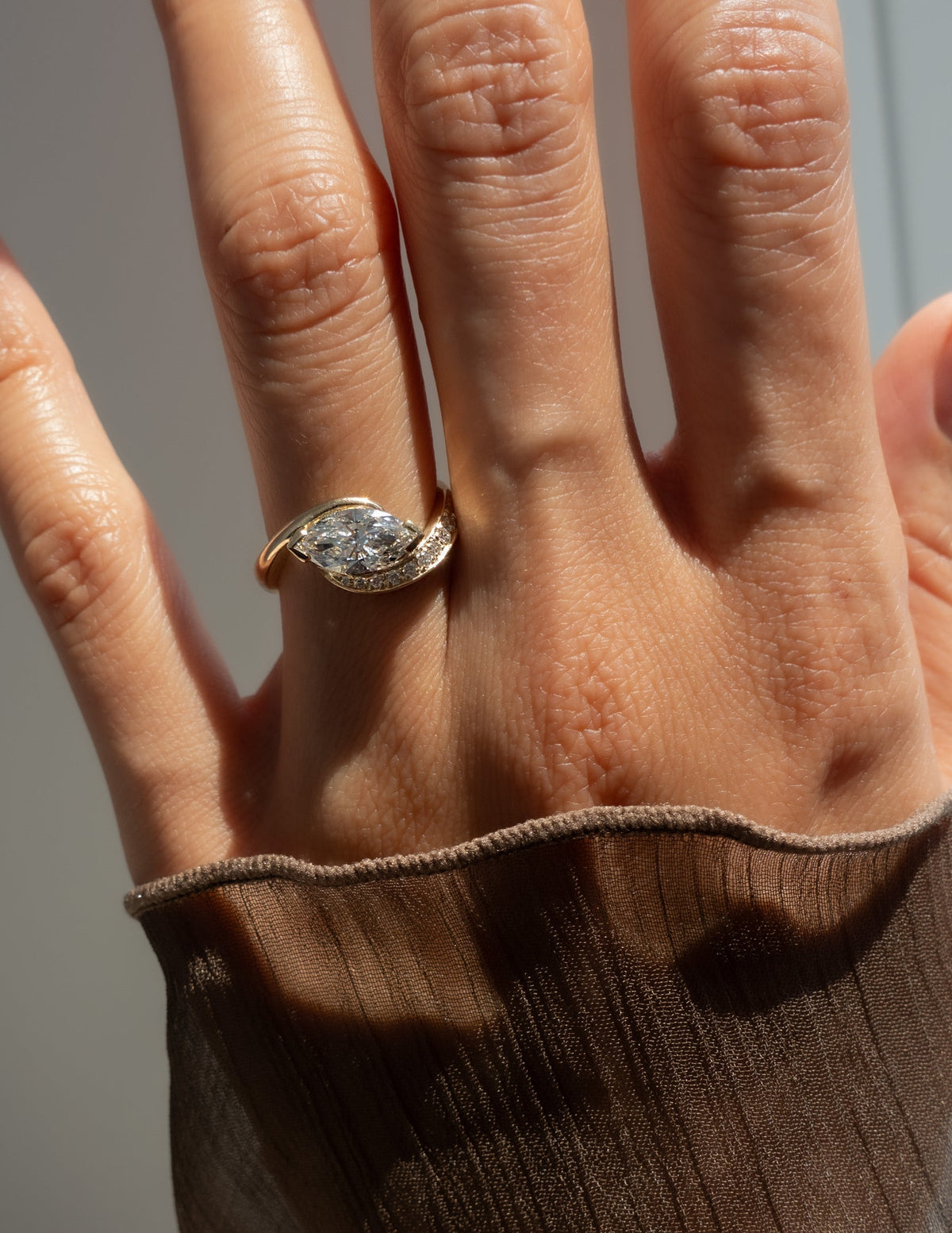 1.0 - 2.0 CT Marquise Cut Lab Grown Diamond Pavé Unique Setting Engagement Ring