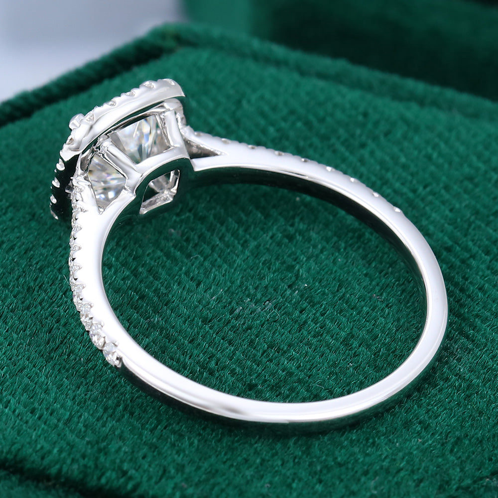 0.96 CT Cushion Shaped Moissanite Halo Engagement Ring