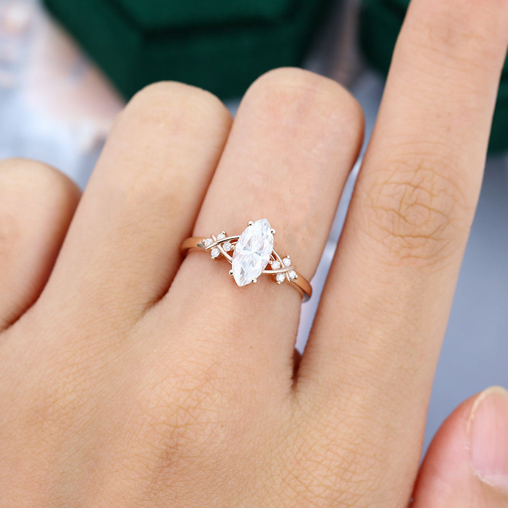 0.90 CT Marquise Shaped Moissanite Art Deco Engagement Ring