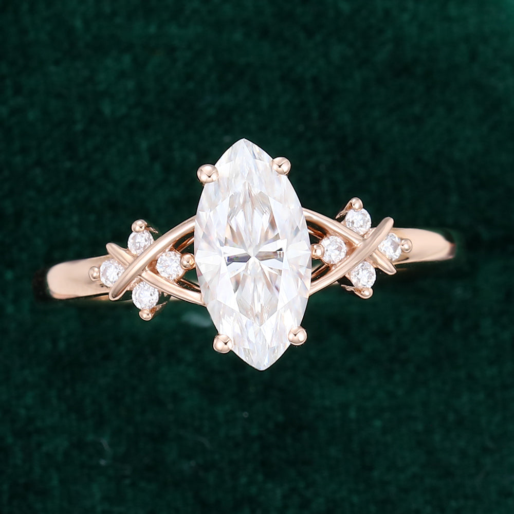 0.90 CT Marquise Shaped Moissanite Art Deco Engagement Ring