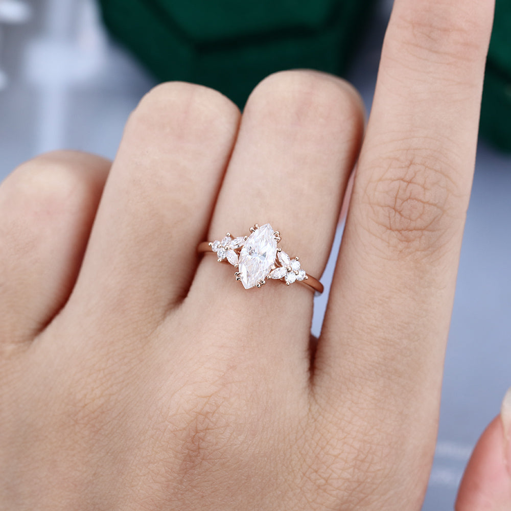 0.90 CT Marquise Shaped Moissanite Pave Setting Engagement Ring