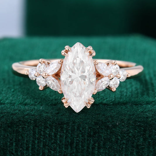 0.90 CT Marquise Shaped Moissanite Pave Setting Engagement Ring