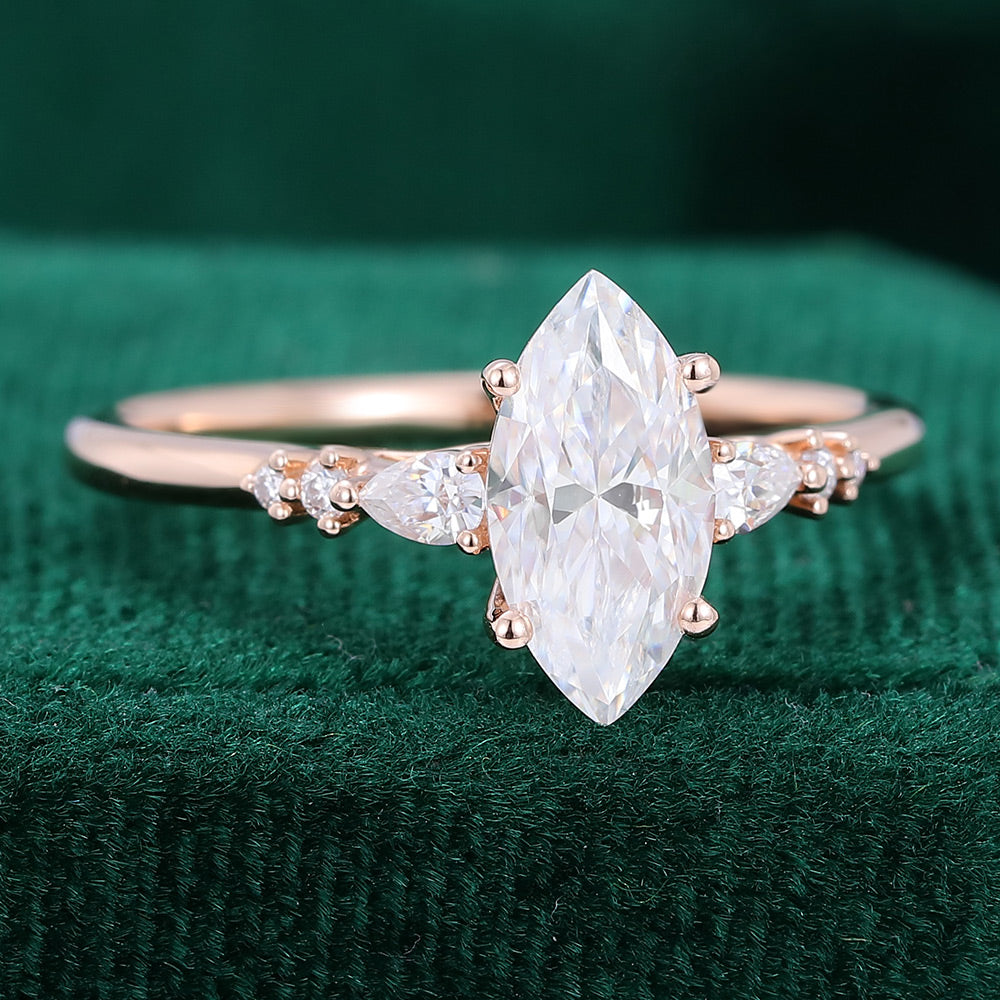 0.90 CT Marquise Shaped Moissanite Pave Setting Engagement Ring