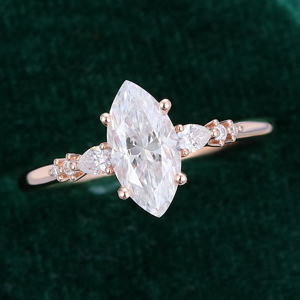 0.90 CT Marquise Shaped Moissanite Pave Setting Engagement Ring