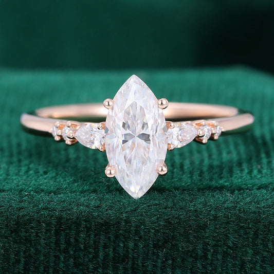 0.90 CT Marquise Shaped Moissanite Pave Setting Engagement Ring