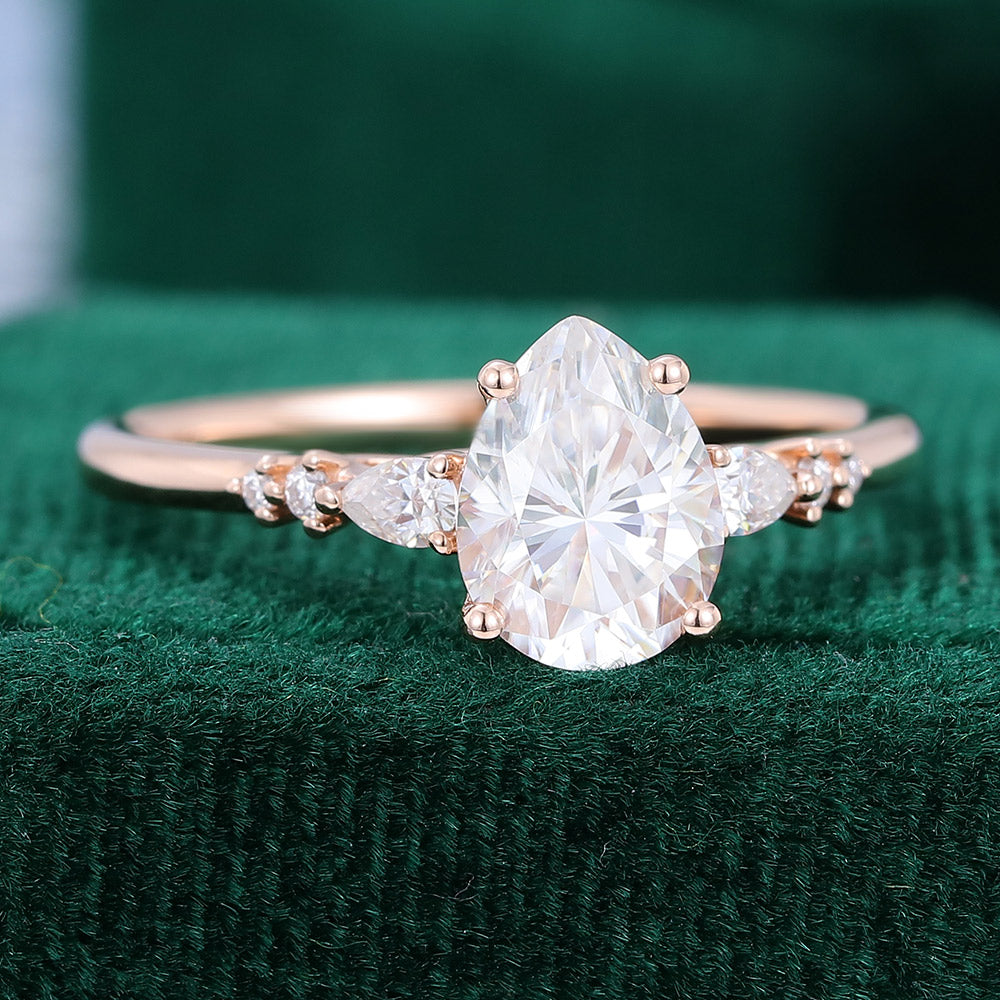 1.0 CT Pear Shaped Moissanite Pave Setting Engagement Ring