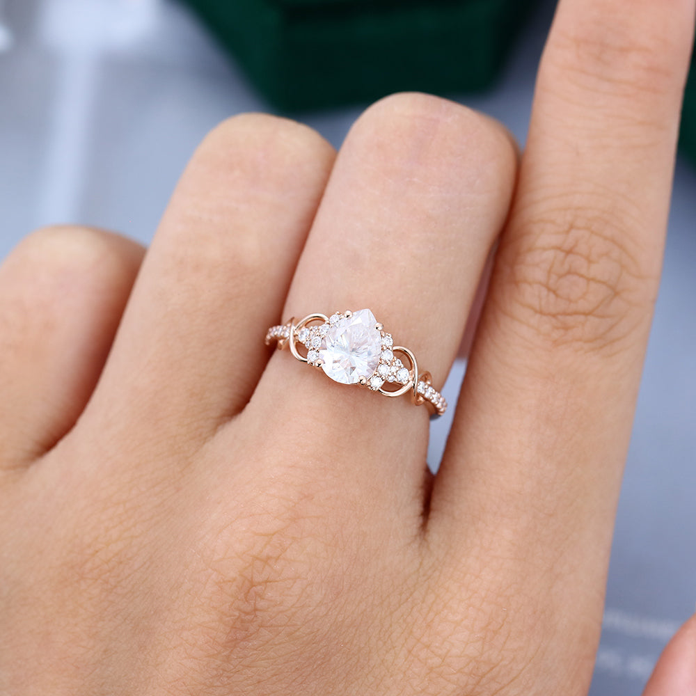 1.0 CT Pear Shaped Moissanite Cluster Engagement Ring