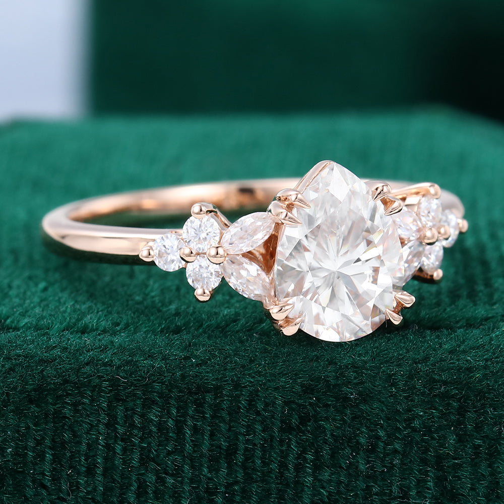 1.0 CT Pear Shaped Moissanite Cluster Engagement Ring