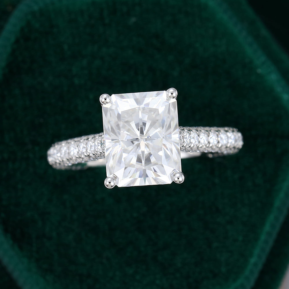 3.51 CT Radiant Shaped Moissanite Triple Pave Setting Engagement Ring