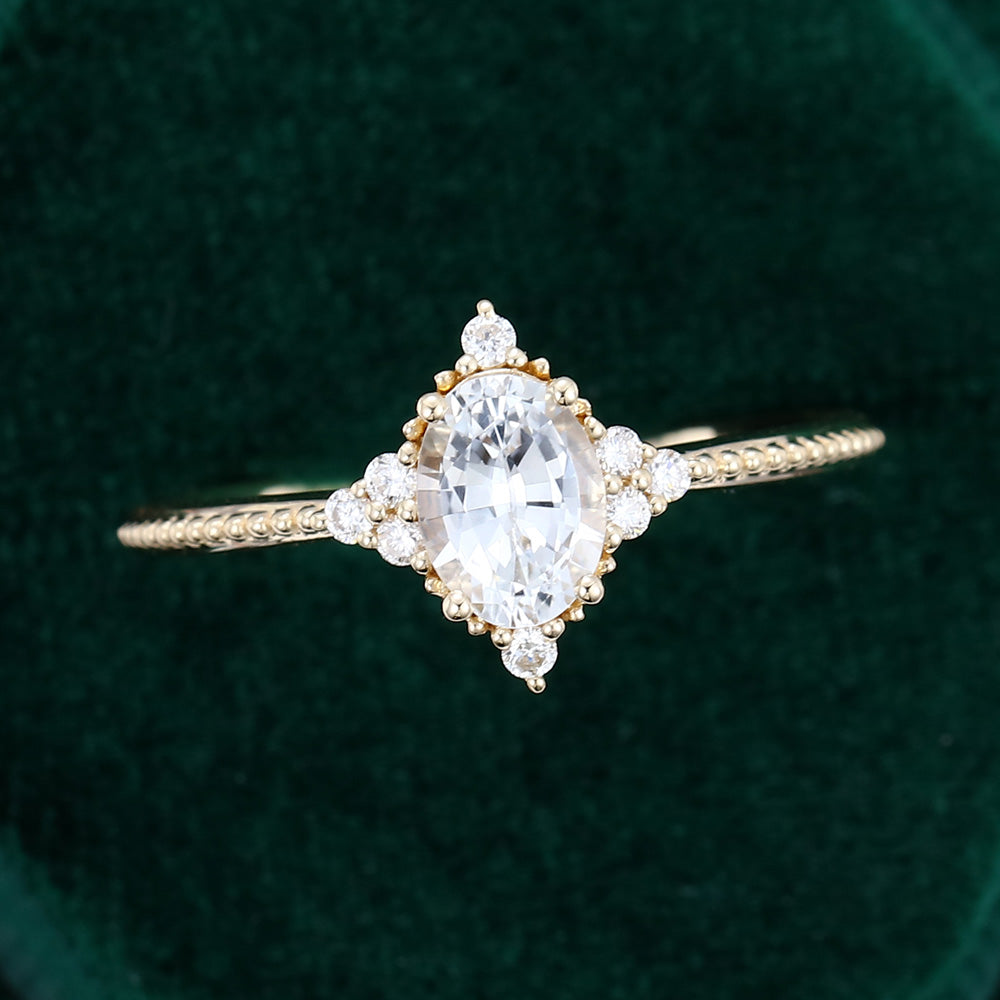 0.84 CT Oval Shaped Moissanite Cluster Engagement Ring