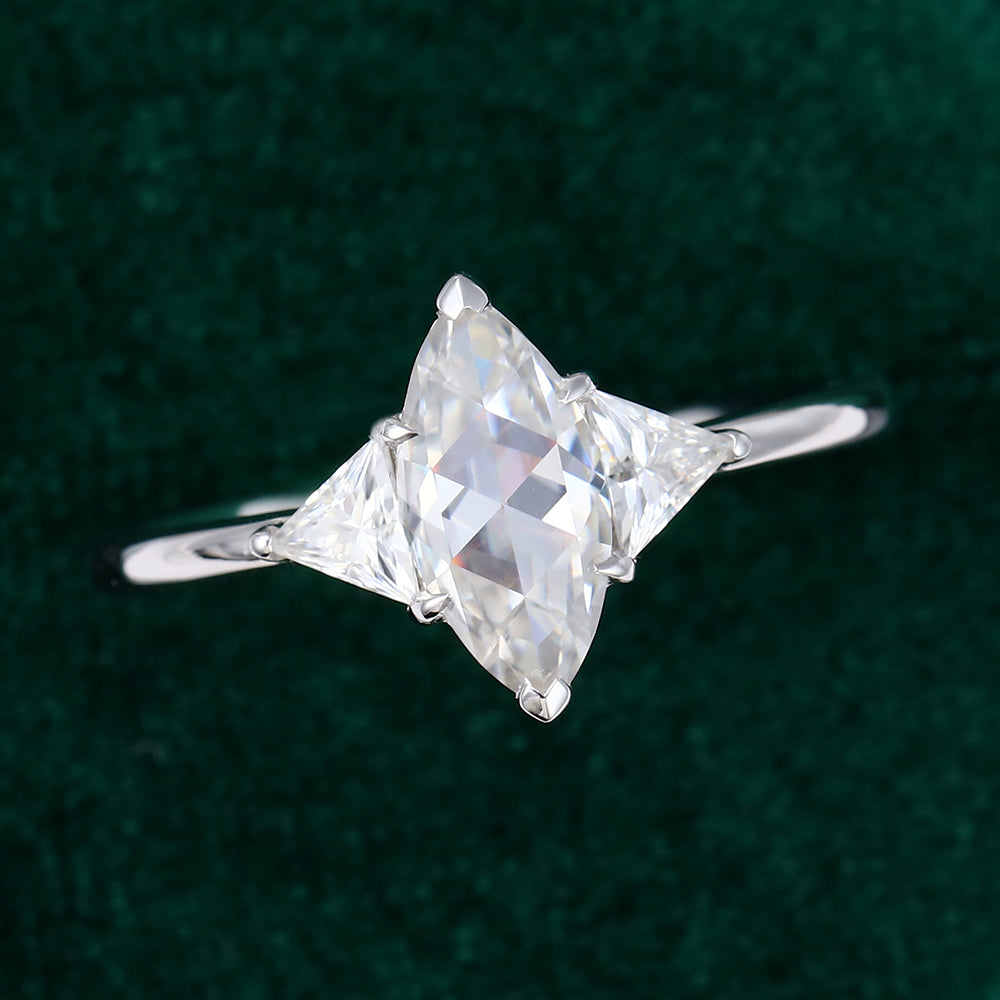 0.90 CT Marquise Shaped Moissanite 3 Stones Engagement Ring